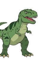 Fototapeta premium A cartoon Tyrannosaurus Rex in a vibrant green hue with dark green spots. It has a menacing expression, visible teeth, and sharp claws