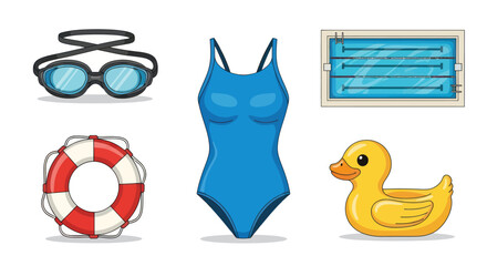 Collection of Swimming Gear and Accessories for Pool Activities.