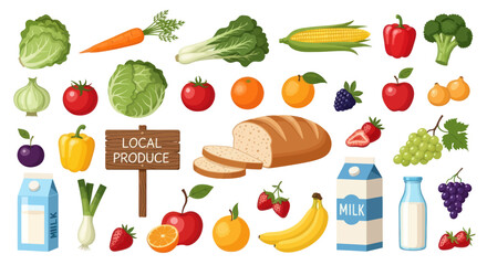 Assortment of Fresh Fruits Vegetables and Baked Goods.