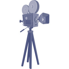 Obraz premium Vintage Film Camera On Tripod With Light Blue Hues On White Background Isolated