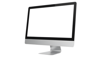 Modern desktop computer with blank white screen ideal for mockups, presentations, website designs, and showcasing digital content in a sleek professional style