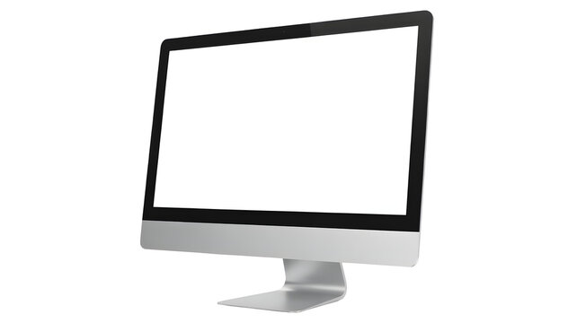 Modern desktop computer with blank white screen ideal for mockups, presentations, website designs, and showcasing digital content in a sleek professional style
