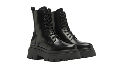 Stylish black leather platform boots, perfect for fashion, streetwear, and edgy style, ready for any adventure with a bold look