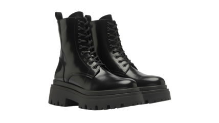 Stylish black leather platform boots, perfect for fashion, streetwear, and edgy style, ready for any adventure with a bold look