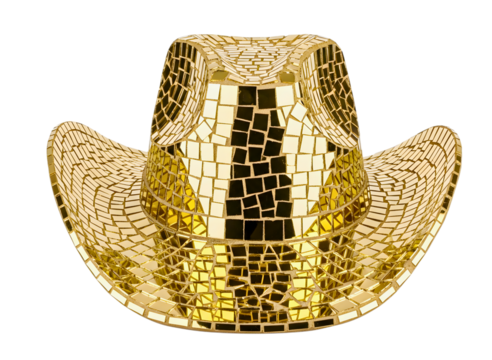 Golden mosaic cowboy hat isolated on transparent background