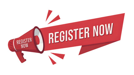 Don't Miss Out Register Now! Promote Your Event With This Attention-Grabbing Megaphone and Ribbon Graphic, Perfect for Social Media Campaigns and Invitations