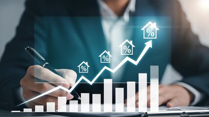 Businessperson analyzing financial growth with holographic charts - Powered by Adobe