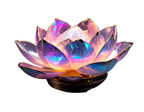 Angled Holographic Lotus Candle Holder with Floating Light Accents, Transparent Background