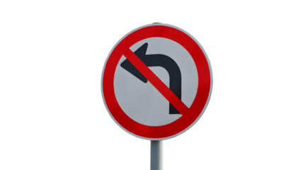 No Left Turn Traffic Sign Isolated on Black Background, Road Safety, Transportation Guidance, Warning Symbol, Directional Signage