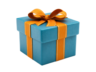 Turquoise Gift Box with Orange Ribbon, isolated on transparent cutout background