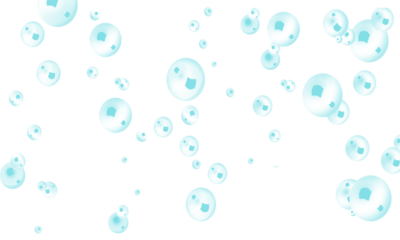 Light blue bubbles floating against a creating a fun texture on transparent background