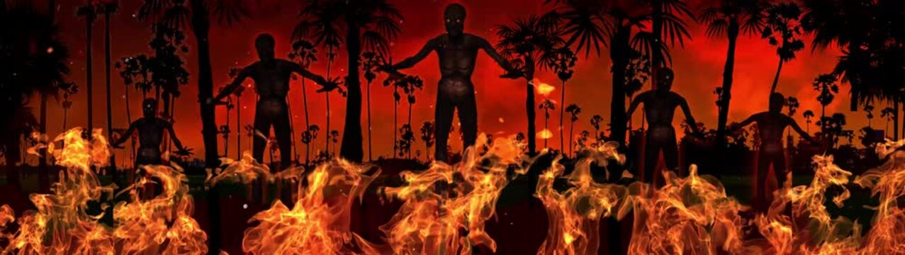 Apocalyptic Jungle Fire and Jinn Silhouettes Horror Background