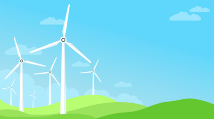 Fototapeta premium Turbine wind power green energy electricity concept wind energy plant windmill renewable ecology with green grass open sky vector illustration