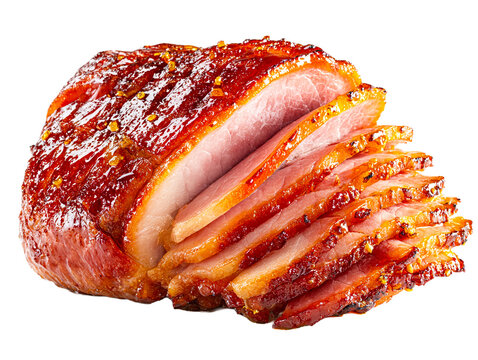 Glazed Ham Slice With Pork Cut, isolated on transparent cutout background