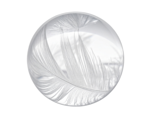  Top-Down View Crystal Feather Sphere with Radiant Halo, Abstract Composition, Isolated PNG