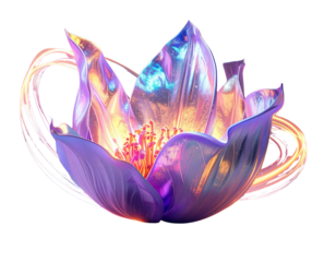 Angled Floating Aurora Pod with Radiant Light Trails, Futuristic Botanical Design, Transparent Background