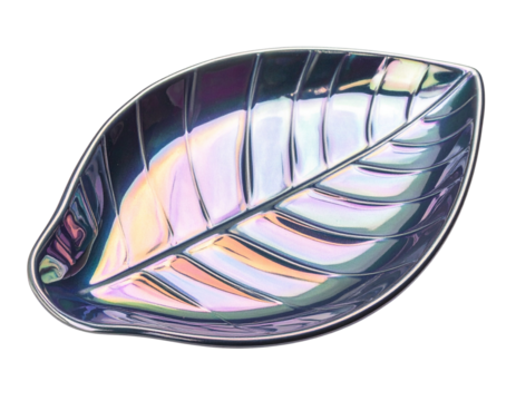 Angled Iridescent Leaf Tray with Ambient Light Reflection, Transparent Background