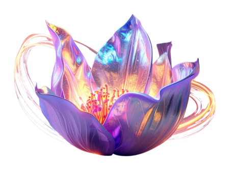 Angled Floating Aurora Pod with Radiant Light Trails, Futuristic Botanical Design, Transparent Background