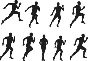 Running, silhouette, jogging, motion, athlete, posture, gesture, stride, speed, fitness, sport, black, vector, illustration, flat, cad, drawing, biomechanics, training, exercise, sprint, movement