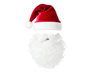 Santa claus hat and white beard isolated on transparent background
