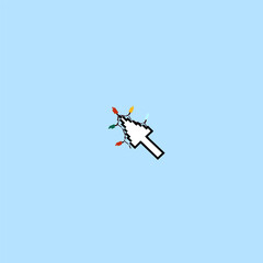 Cursor with broken pixels and colored arrows on light blue background