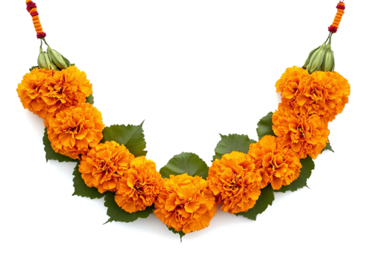 marigold flower garland for diwali decoration, isolated on a transparent background - Powered by Adobe