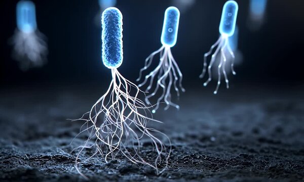 
3d render of a blue bacterial background, microscopic view.

