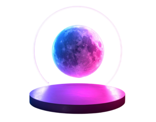  Floating Neon Eclipse Orb Sculpture with Radiant Edge Glow, Futuristic Art Composition, Isolated PNG