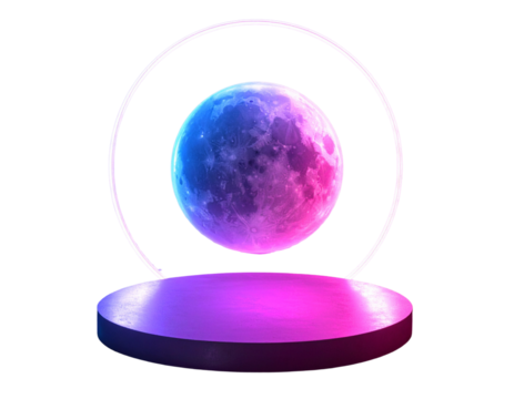  Floating Neon Eclipse Orb Sculpture with Radiant Edge Glow, Futuristic Art Composition, Isolated PNG