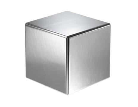 Platinum Edge Floating Cube Front View, Reflective Metallic Finish, Isolated on Transparent Background - Powered by Adobe