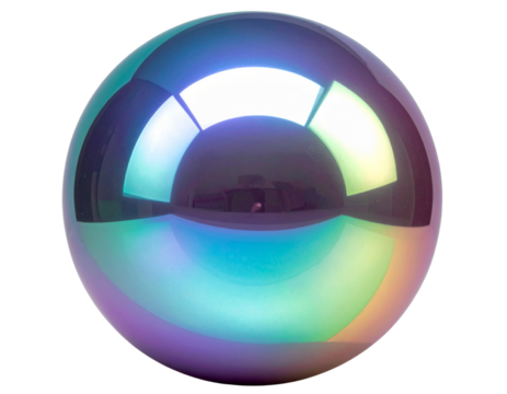  Side Perspective Floating Aurora Pearl Sphere with Iridescent Highlights, Transparent Background