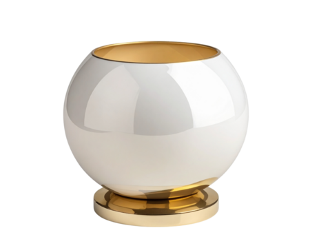 Side Perspective Golden Halo Candle Stand with Reflective Surface, Transparent Background