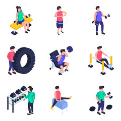Set of Workout Isometric Illustrations 