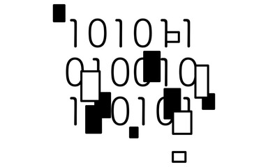 Binary numbers and blocks hiding them security image illustration line drawing icon, black and white