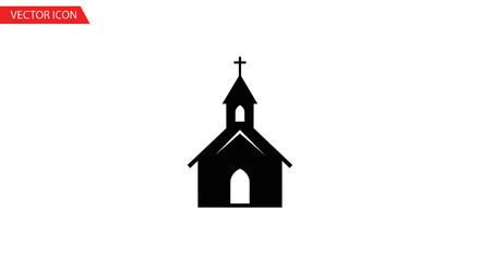 Silhouette of a Traditional Church Building with Steeple and Cross.