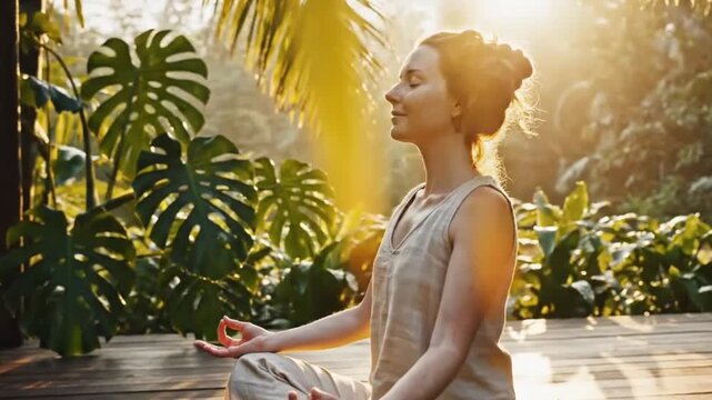 young woman meditating quietly