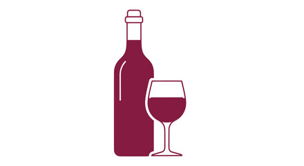 Red Wine Bottle and Glass Illustration Minimalist Style.
