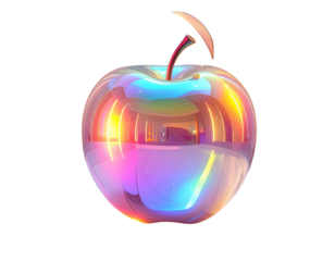  Top-Down View Floating Prism Apple with Ambient Halo Glow, Artistic Composition, Isolated PNG