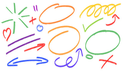 Colorful Hand-Drawn Doodle Markings and Arrows Set