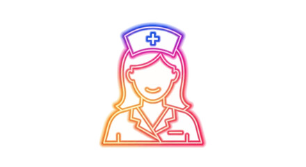 Colorful Gradient Outline Female Nurse Icon with Cross Cap.