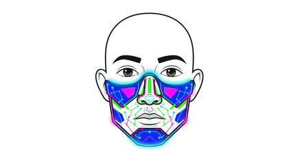 Modern Digital Human Face with Glitch Art and Cybernetic Elements.