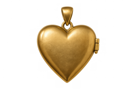 Golden heart shaped locket representing love, romance, and cherished memories on transparent background - Powered by Adobe