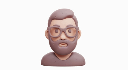 Surprised 3D Rendered Man with Beard and Glasses.