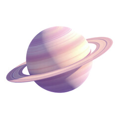 Purple Saturn with Pink Rings, Glossy 3D Realism Illustration on Transparent Background
