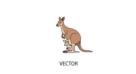 Cute Brown Kangaroo with Joey in Pouch Vector Illustration.