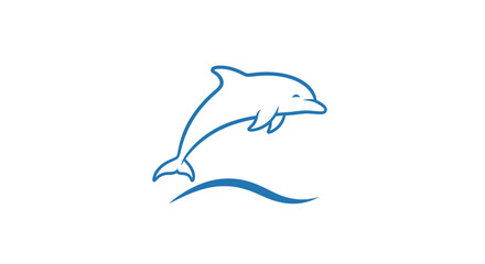 Stylized Blue Outline of a Dolphin Leaping Over Waves.