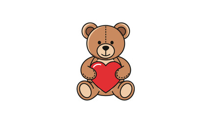 Cartoon Teddy Bear Holding a Red Heart Cute and Cuddly.