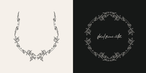 Elegant frames made from stylized flowers, leaves, and branches. Can be used for branding, logos, wedding invitations, stationery, packaging, apparel design, social media graphics.