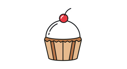 Cute Cartoon Cupcake with White Frosting and a Red Cherry Topping.