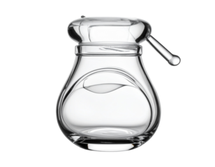  Angled Side View of Luxury Transparent Teardrop Jar with Floating Lid, Isolated on Transparent Background